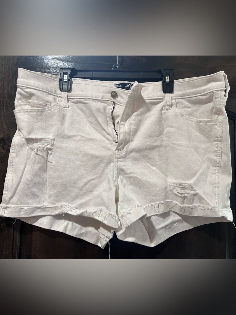 Hollister White Distressed Denim Shorts